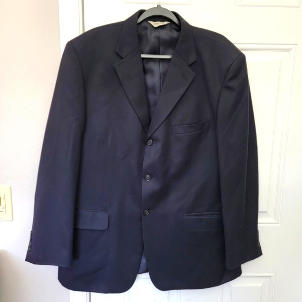 Linea Uomo 100% Wool Mens 3 Button Blazer Sport Coat Formal Black Size 46 Reg